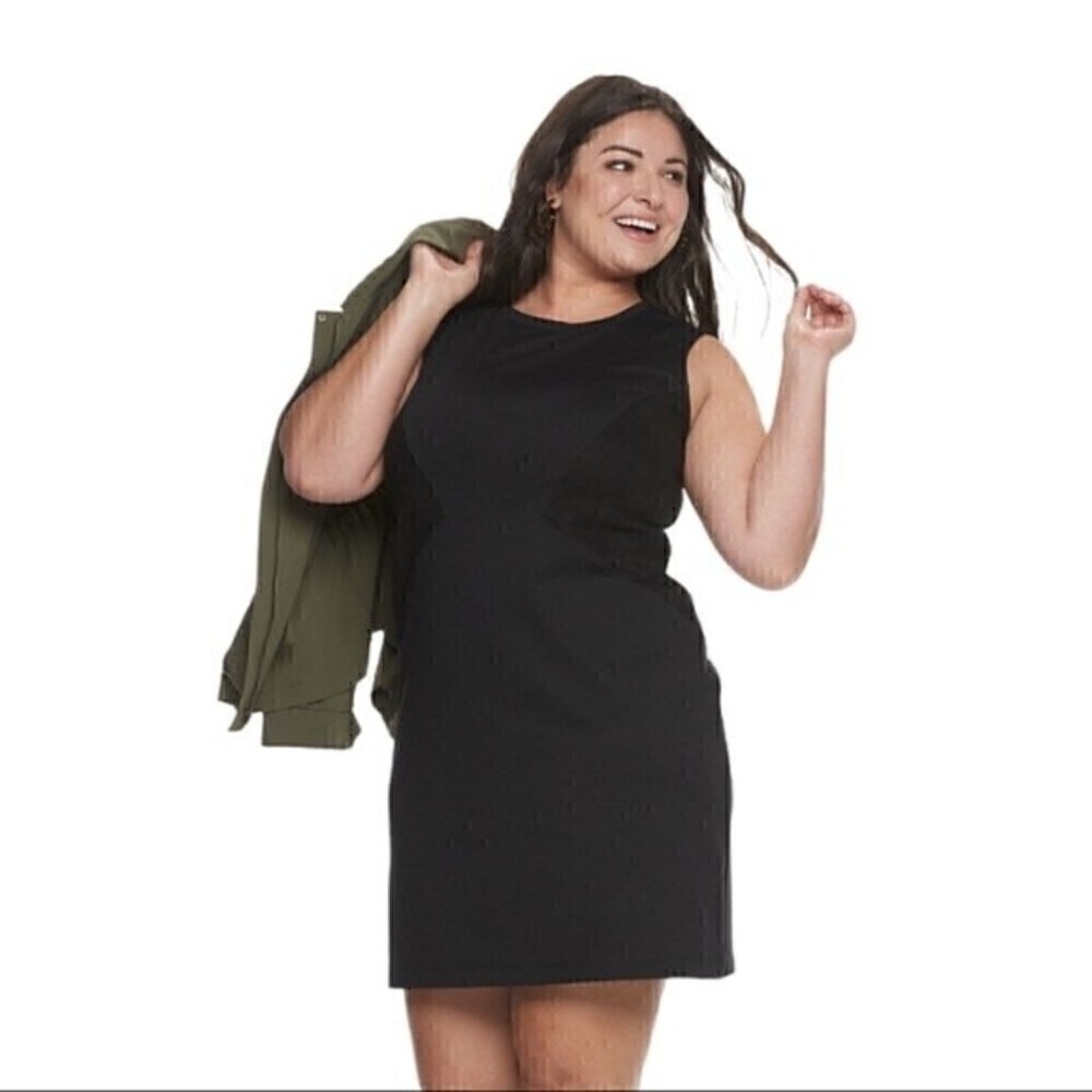 New! EVRI Knit Ponte Sleeveless Cocktail Party Black Sheath Plus Size Dress